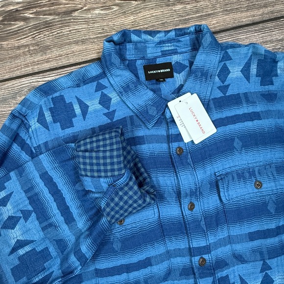 Lucky Brand Mens Long Sleeve Aztec Print Double Faced Shirt Blue XXL NEW
